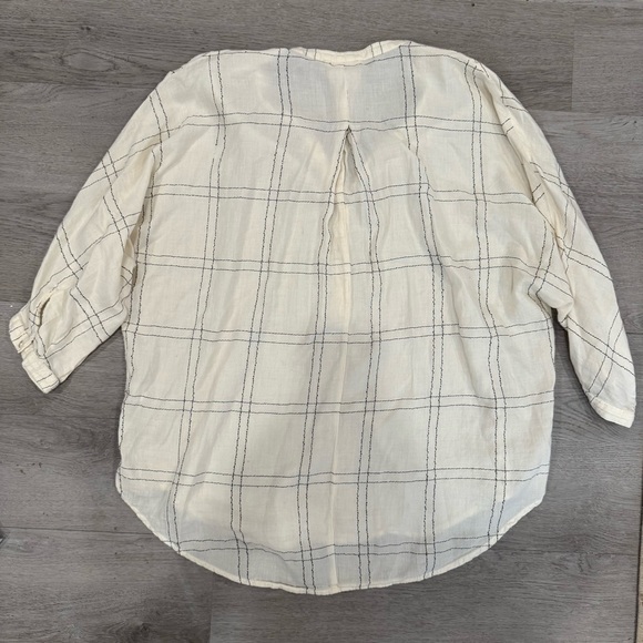 Lucky Brand Boyfriend Cream And Black Plaid Henley Tunic Size Large - Picture 2 of 4